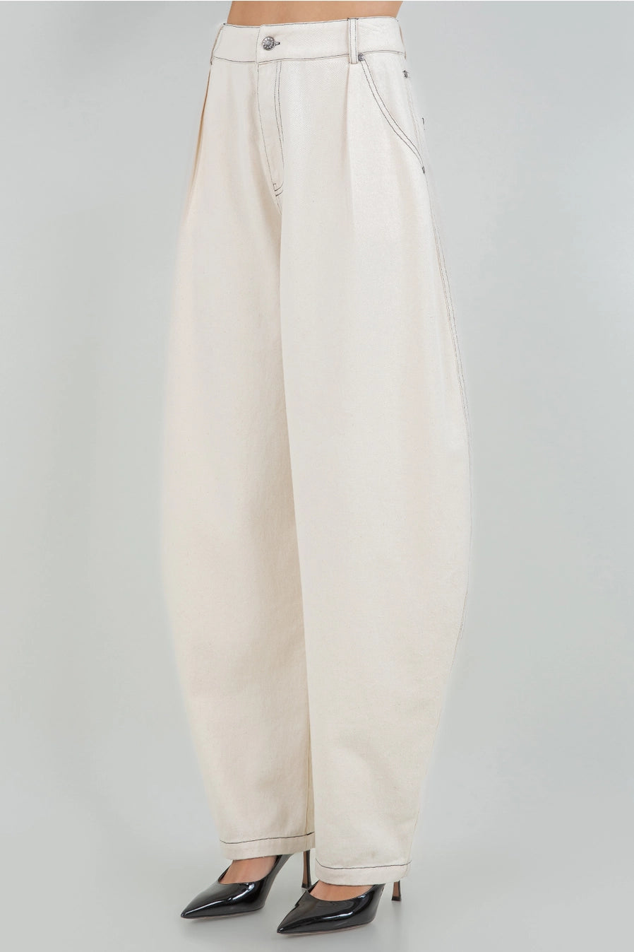 OATMEAL COTTON BARREL PANT