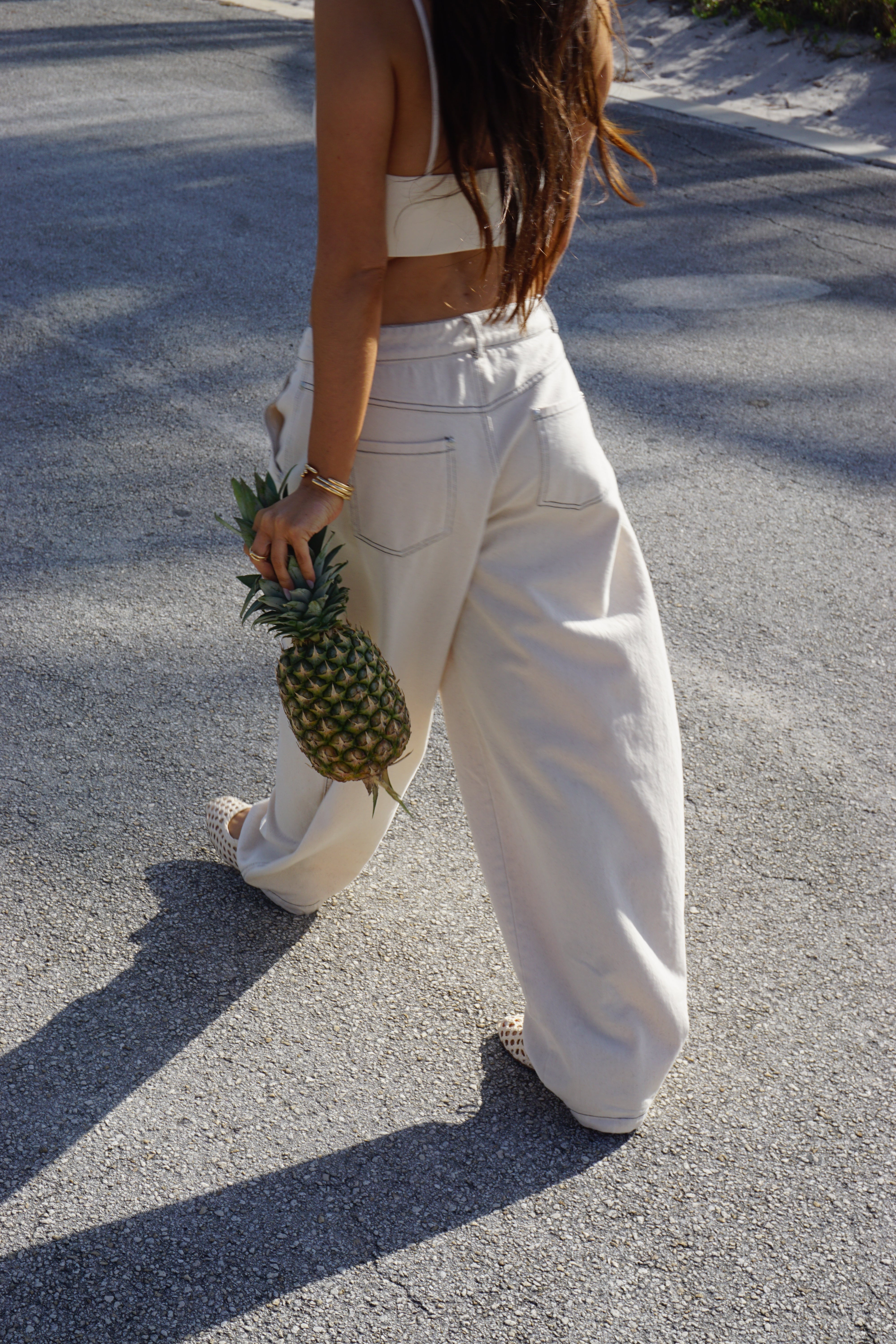OATMEAL COTTON BARREL PANT