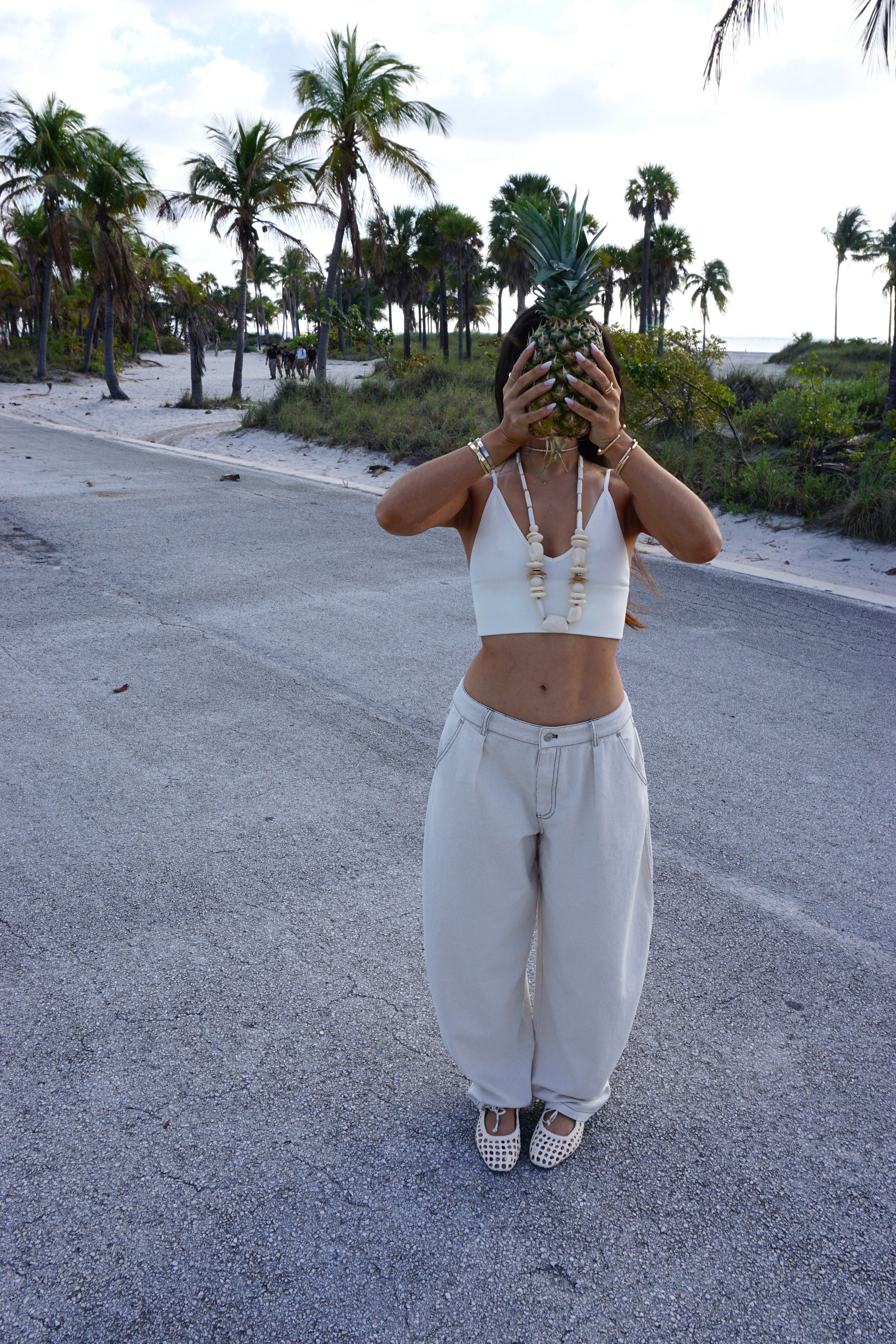 OATMEAL COTTON BARREL PANT