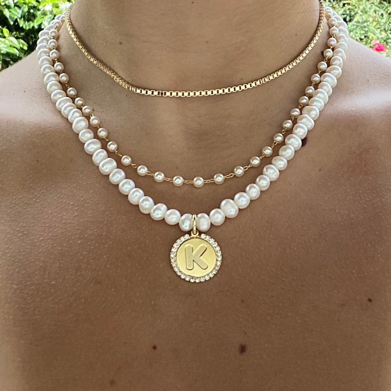 Pearl Krystal Initial Disc Necklace
