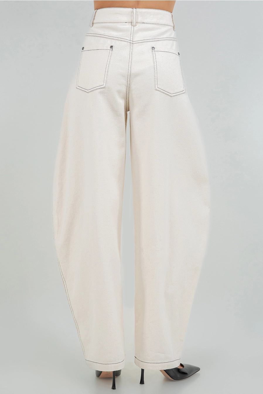 OATMEAL COTTON BARREL PANT
