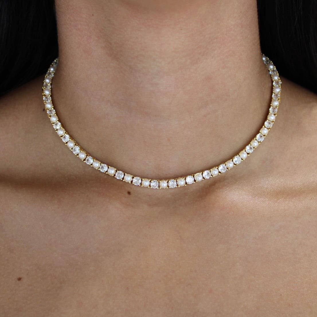Pearl and Diamond Tennis Necklace