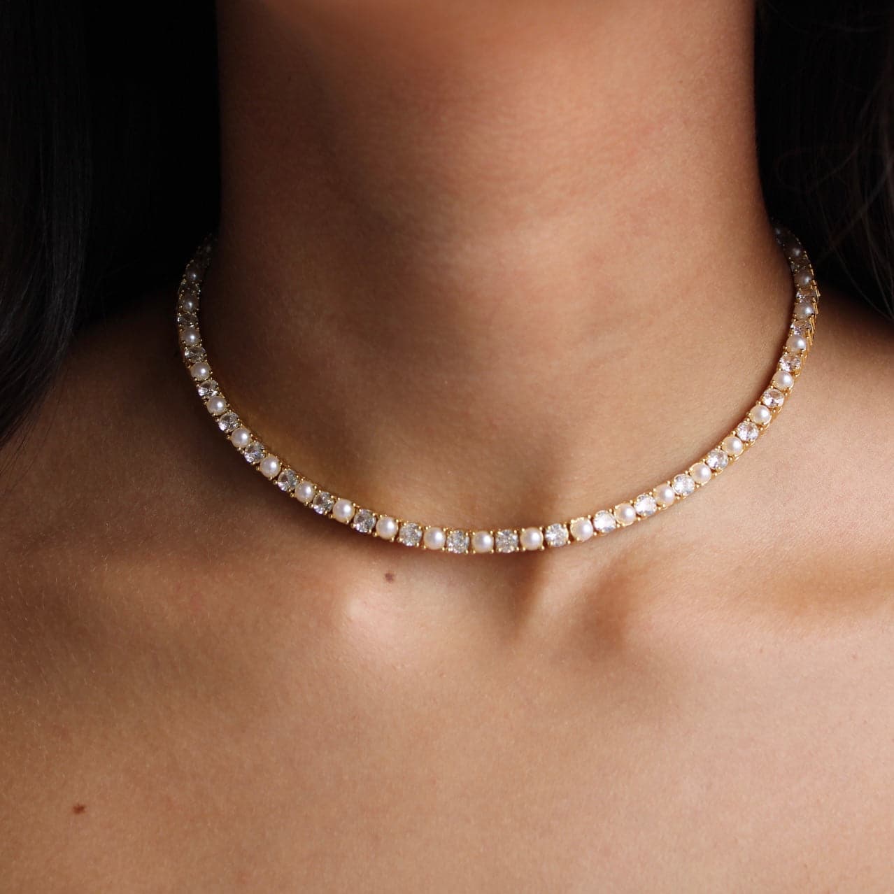 Pearl and Diamond Tennis Necklace