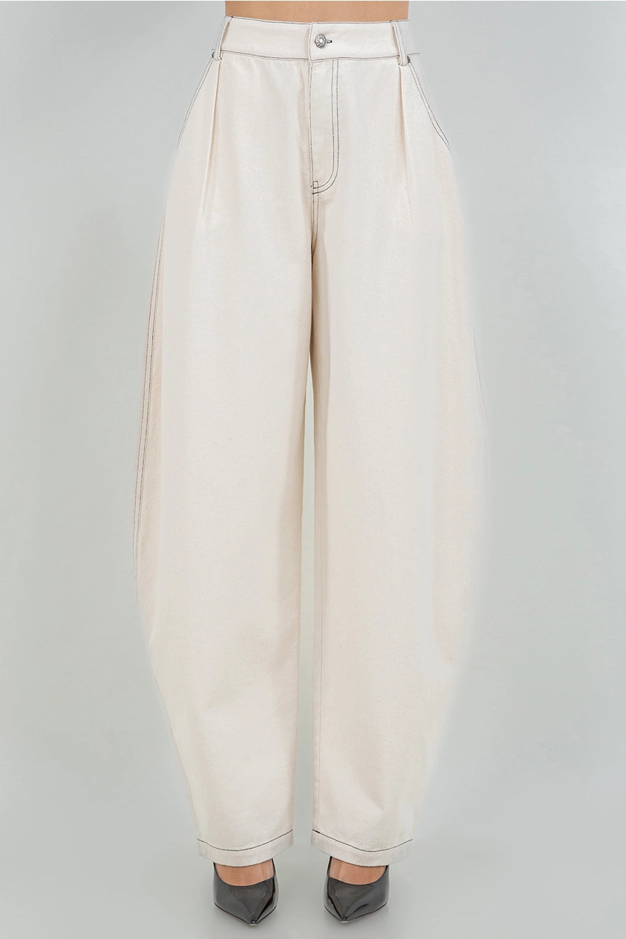 OATMEAL COTTON BARREL PANT